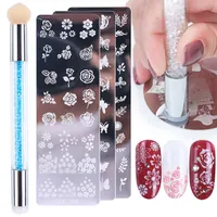 Nail Stamping Plates Set Silicone Stamper Brush Nail Art Stamp Polish Transfer Stencils Flower Geometry Template Tools Maniucre 1
