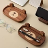 Creative Cute Bear Glasses Frame Porch Key Sundry Placing Tray Simple Household Solid Wood Cartoon Office Desktop Storage Trays 1