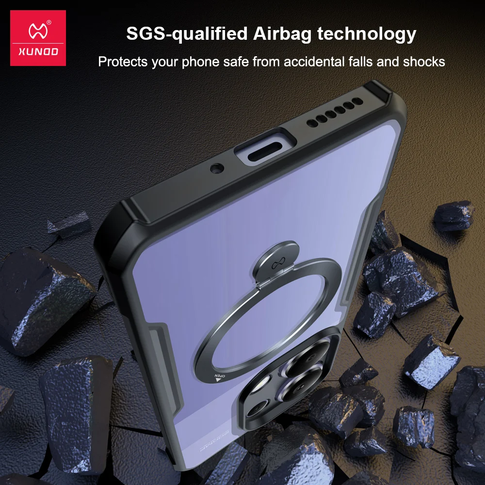 Xundd For POCO M6 Pro 4G Case Built-in Airbag Scratch-Resistant Strong & Stable Magnet Effect Magnetic Holder Case