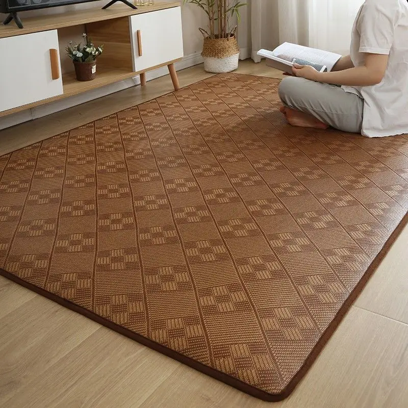 

2023 New Vine Weaving Living Room Carpet Household Bedroom Bedside Carpet Summer Floor Mat Thickened Room Balcony Window Carpet