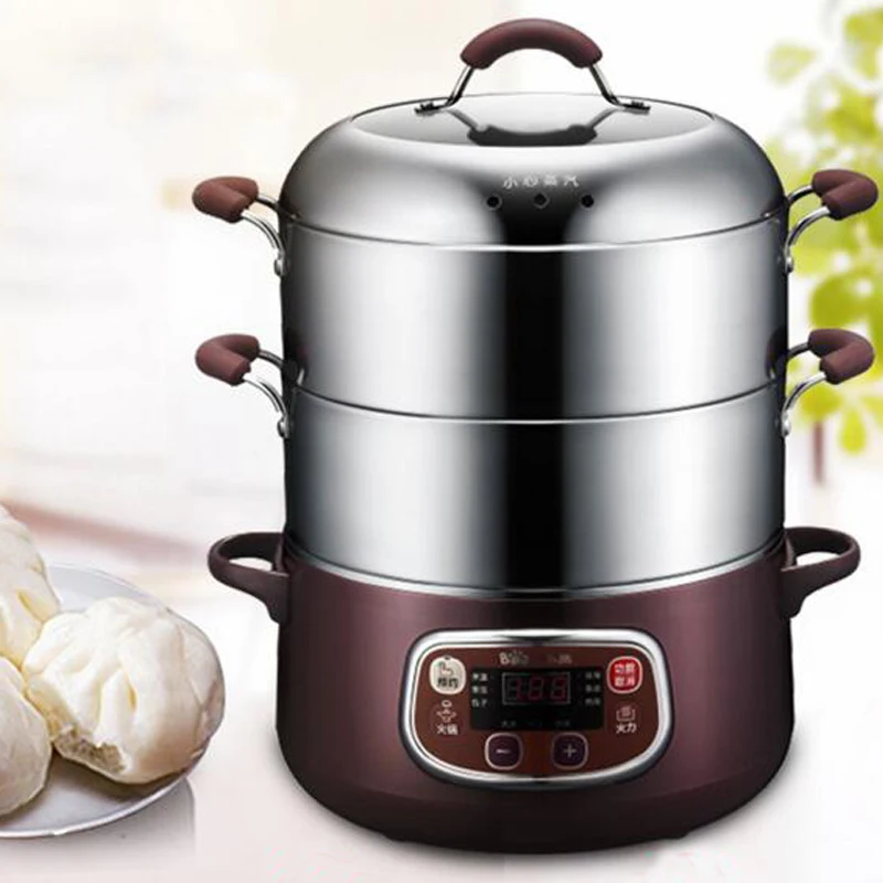 3 Layers Electric Food Steamer Stainless Steel Saucepan Time Scheduling Multi-function Chafing Dish