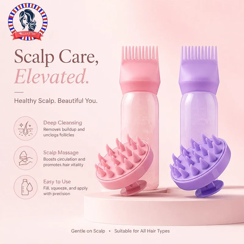 Silicone Hair Comb & Applicator Bottle Set with Shampoo Brush