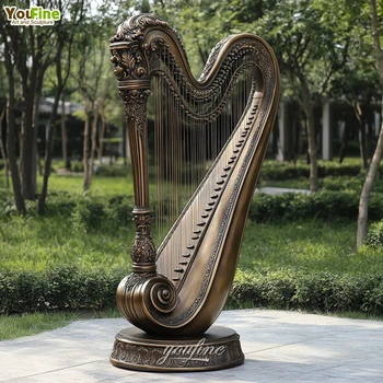 Outdoor Garden Musical Instrument Statue Bronze Harp Sculpture