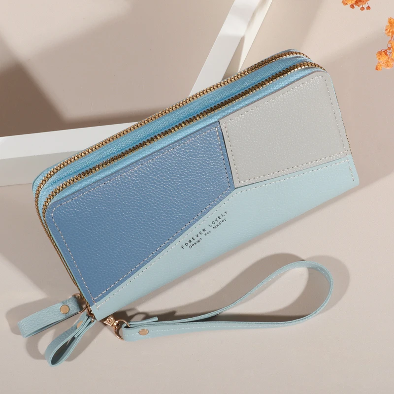 Lychee Patterned Women's Double Zipper Wallet - Large Capacity Card Holder & Phone Pouch Clutch Bag