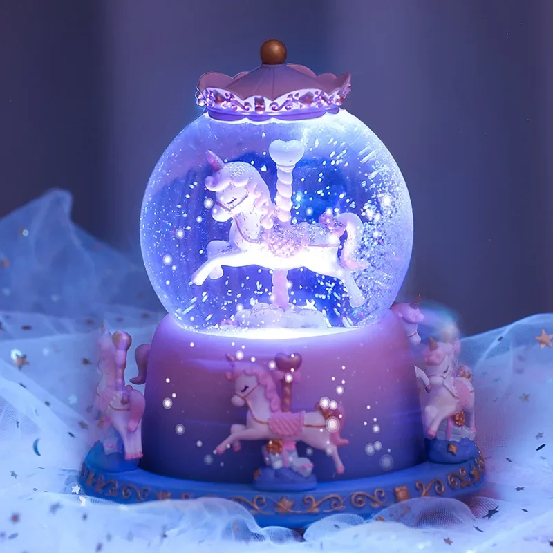 

Carousel Music Box Snow Dream Crystal Ball Eight Tone Box Glass Resin Home Decoration Ornaments Creative Ornaments Boutique Gift