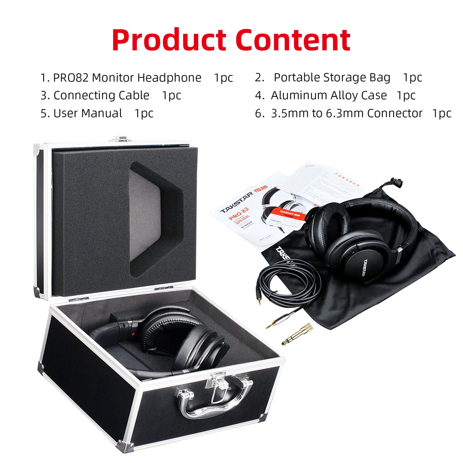 Takstar PRO82 / pro 82 전문 모니터 헤드폰 스테레오 PC 녹음 및 게임용 HIFI 헤드셋, 저음 조절 가능