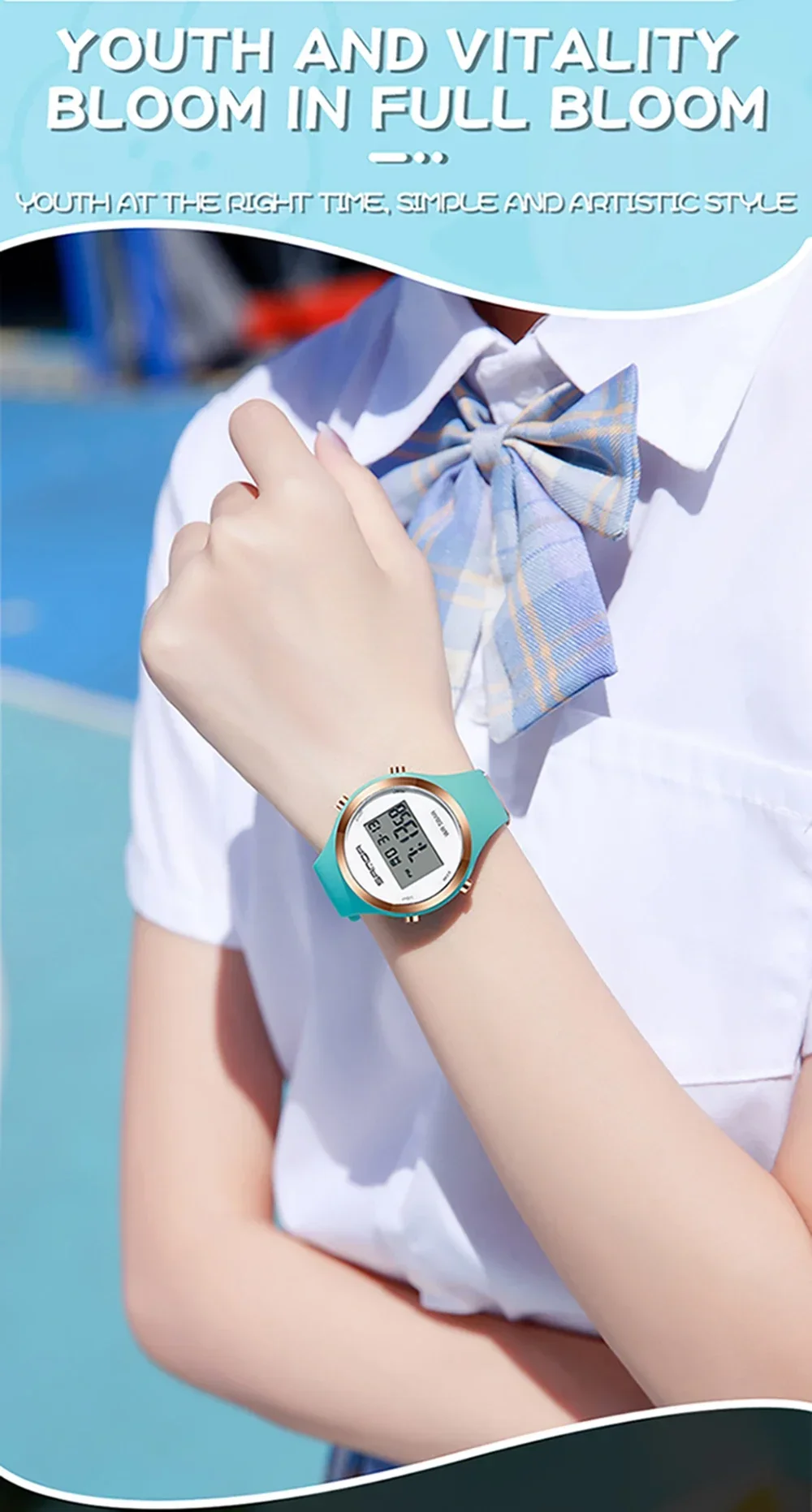 SANDA 2147 Montre numérique élégante et étanche pour femmes, chronographe LED, montre-bracelet de sport pour femmes, cadeau pour garçons et filles_voghion.com