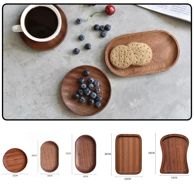Dessert Plate Tea Tray Wooden Serving Tray Tableware Round Walnut Color Japanese Wood for Breakfast Bread Creative Tea Saucer Coffee Coasters