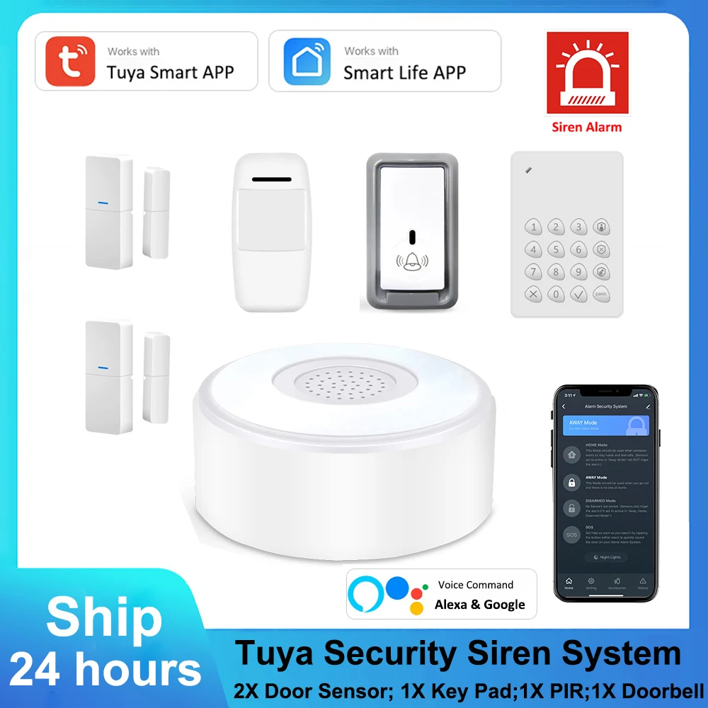 

Tuya WIFI RF Siren Alarm Wireless Home Security Alarm System Works with Alexa Google Voice Command Smart Life APP Remote Control