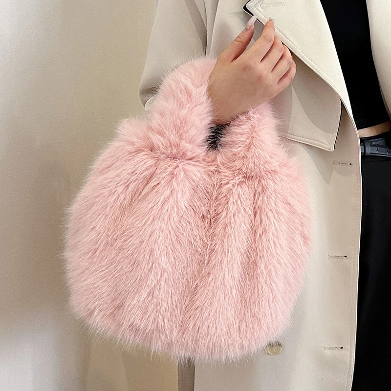 Large Plush Tote Faux Fur Shoulder Bag Winter Fluffy Women Designer Handbags Warm Soft Crossbody Bags for Women Purses