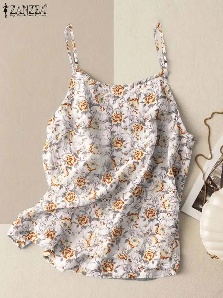 

ZANZEA 2023 Summer Spaghetti Straps Camis Sleeveless Floral Print Daily Casual Camisle Femme Fashion Women Holiday Tank Tops