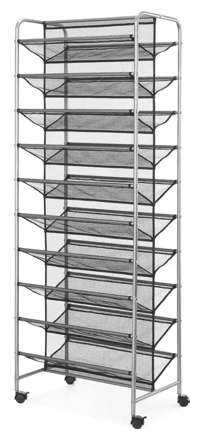 

Mainstays 10 Tier 60 Pair Metal and Mesh Rolling Shoe Rack