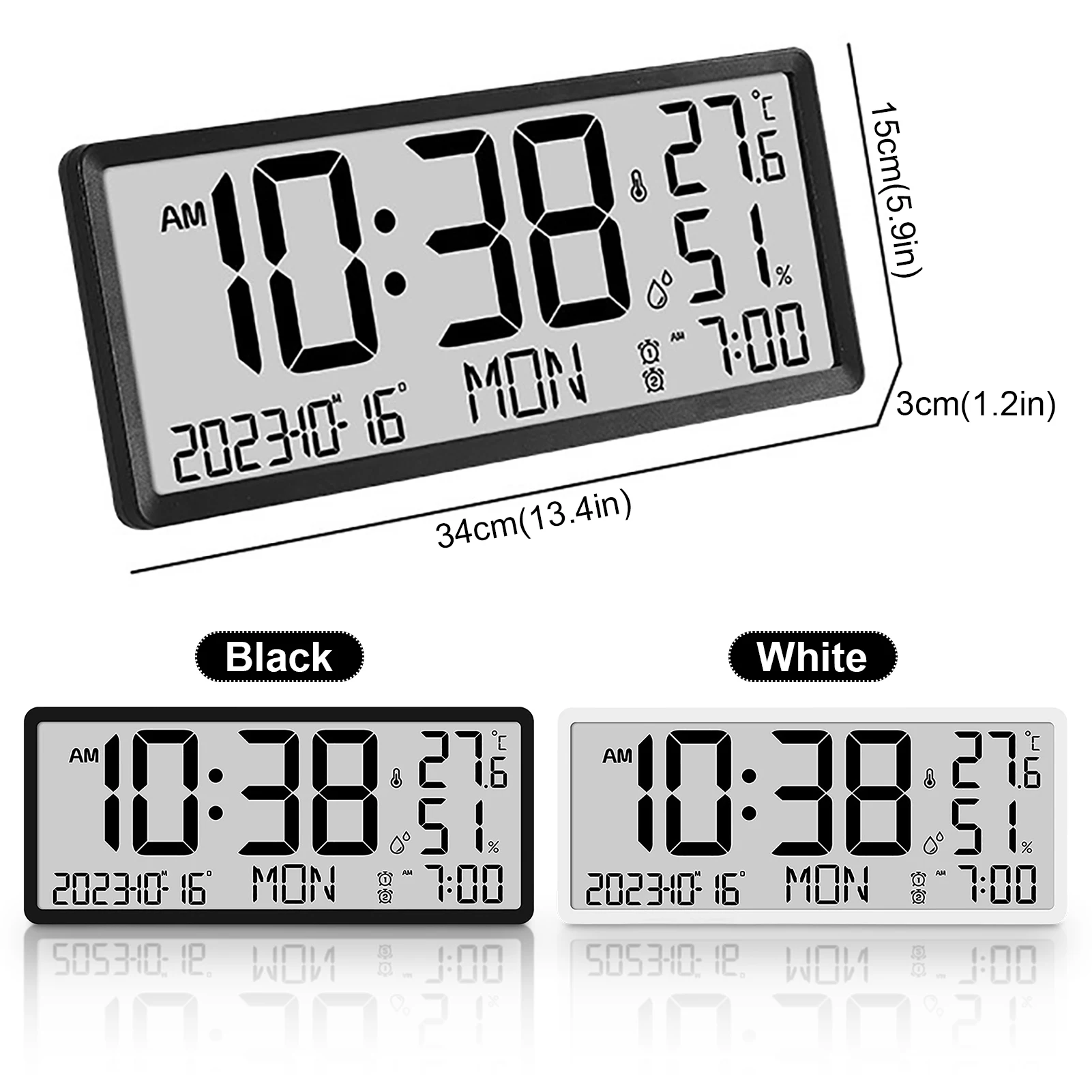 Led Large Screen Digital Wall Clock Temperature Humidity Year Date Time Display Living Room Desktop Electronic Clocks