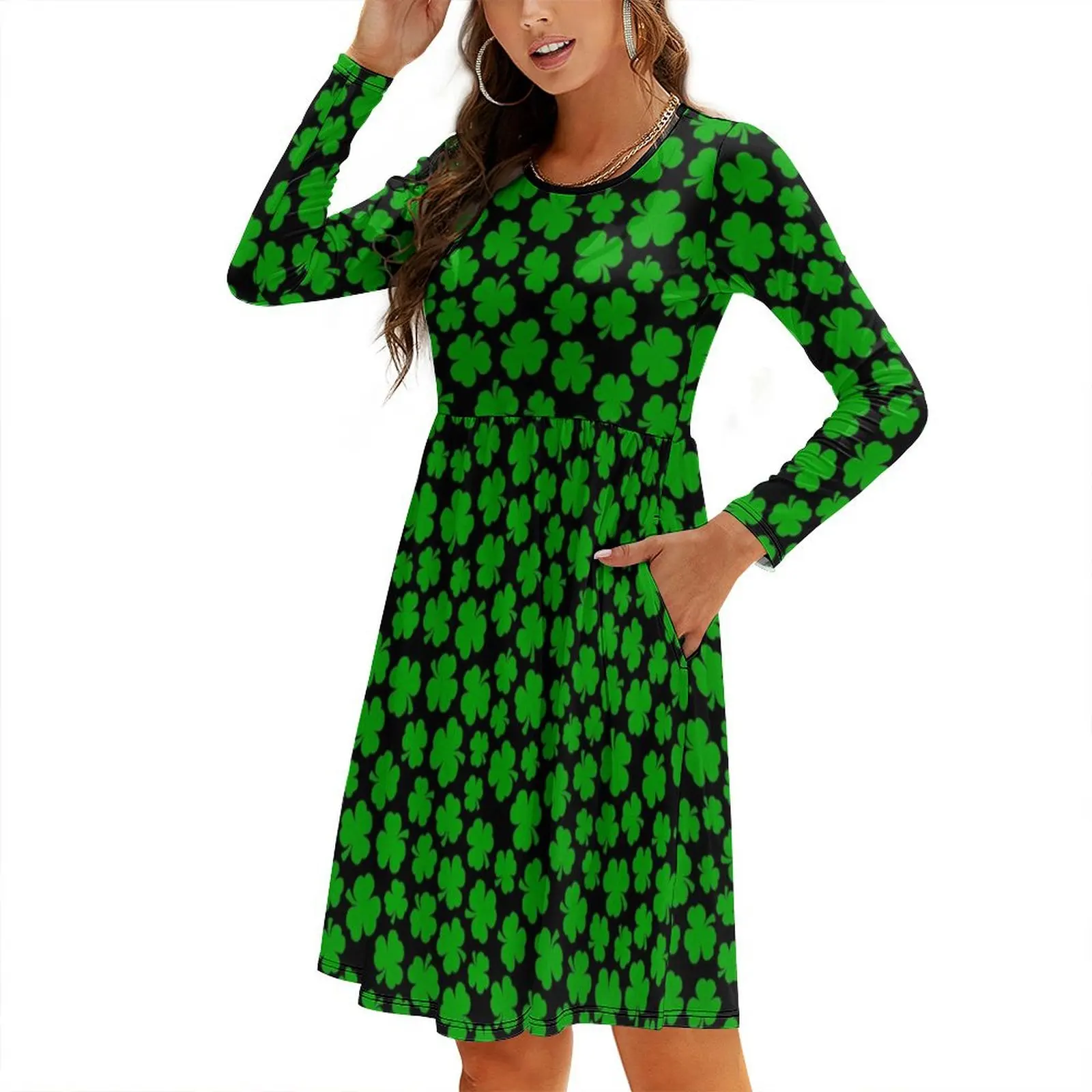 

Shamrockadelic II Round Neck Baggy Dress women's clothing korea stylish dress for woman summer dress evening woman