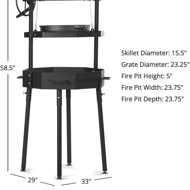Argentine-Inspired Santa Maria Fire Grill by Titan Great Outdoors, featuring Adjustable Grate, Cast Iron Skillet, and Flywheel C 2
