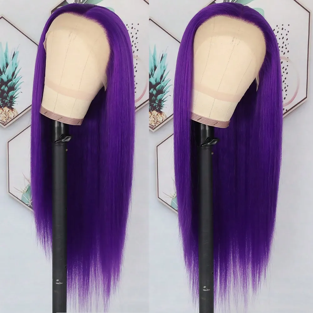 Stunning Purple Synthetic Lace Front Wig 26 Inch Long Straight Hair Wigs 13X4 HD Lace Wigs Dark Purple Colored Wigs for Dialy