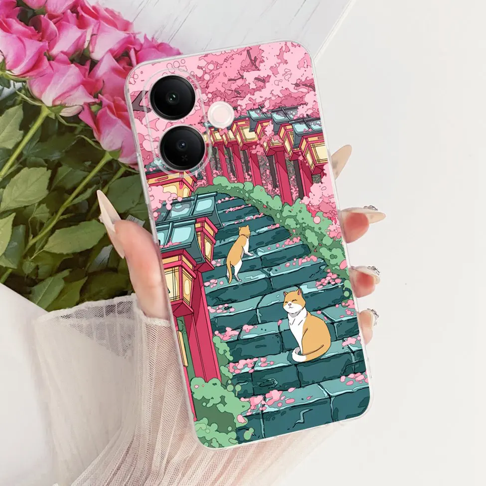 Clear Luxury Cute Cat & Butterfly Painted Case