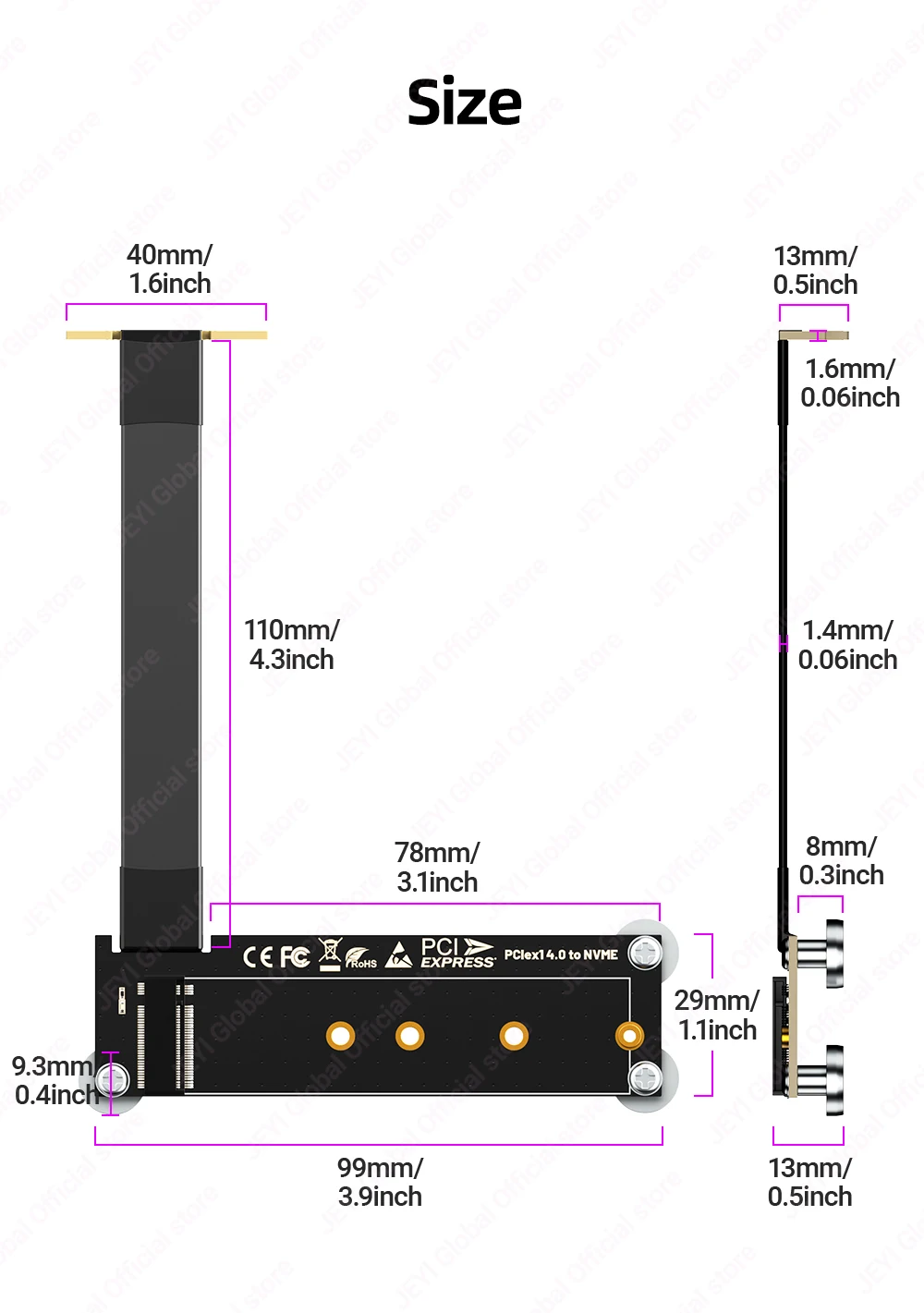 JEYI Magnetischer PCIe 4.0/3.0 X1 auf M.2 NVME-Adapter (16 Gbit/s) mit rechtwinkligem 90-Grad-Design, unterstützt 2230/42/60/80 NVME SSD – Detail 7