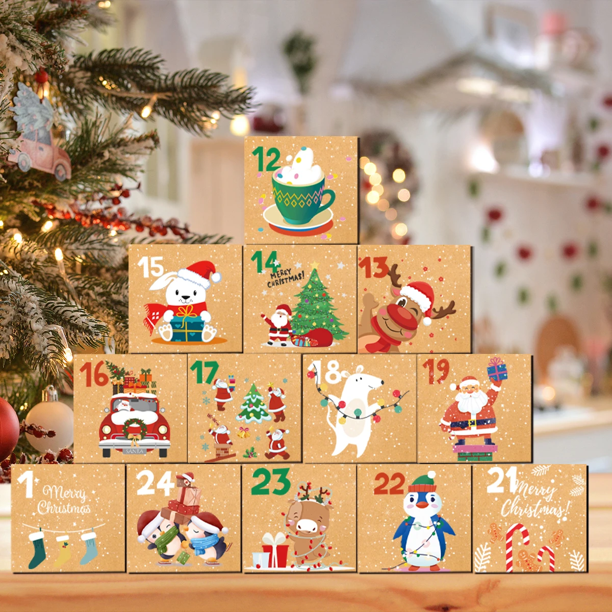 Festive Advent Calendar Set: Kraft Paper Candy Boxes for Christmas Countdown & New Year Celebrations (24 Pieces)