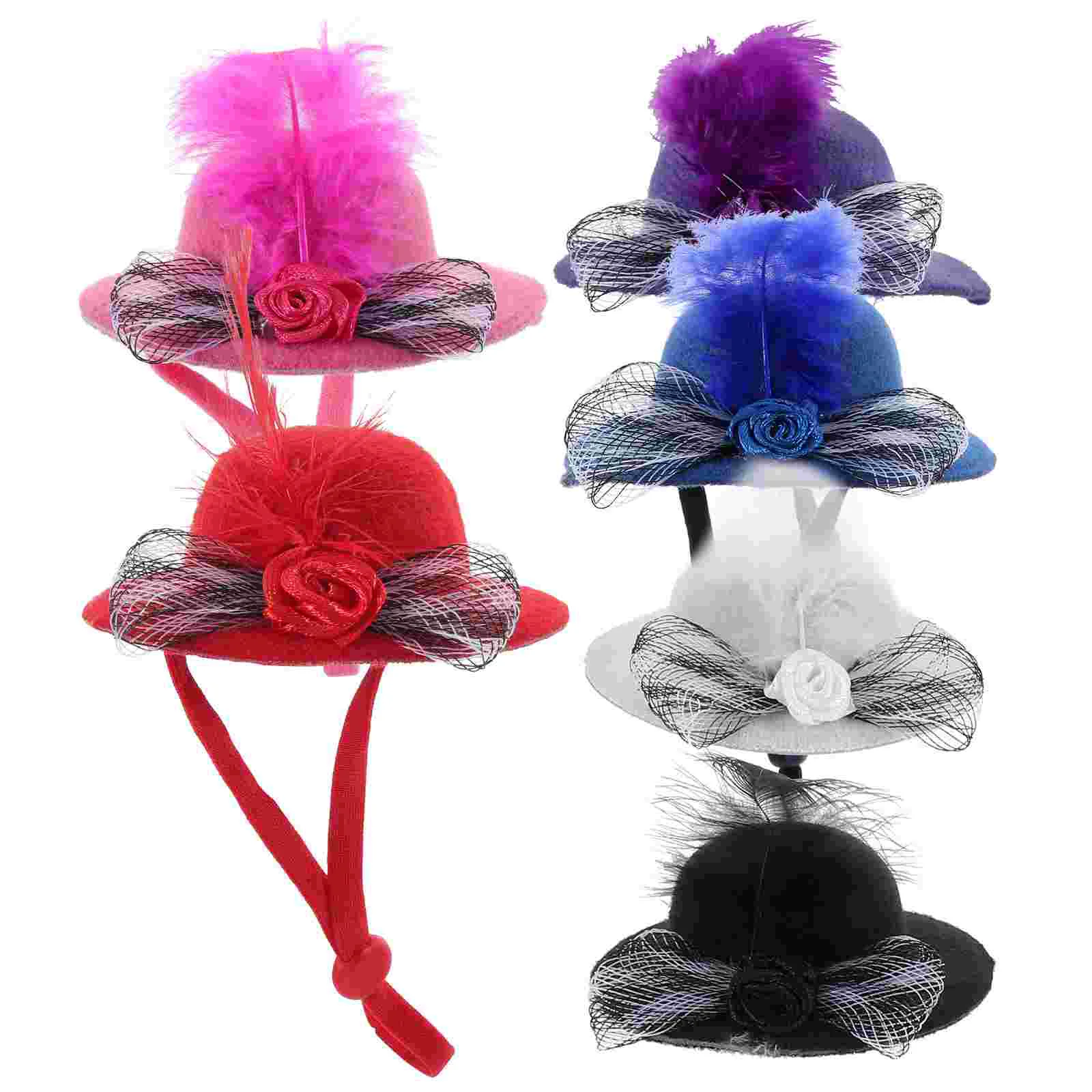 

6 Pcs Dress Up Princess Hair Accessory Net Flower Hat Pet Mini Toy Rooster Tiny Top for Crafts Polyester Miniature Hats