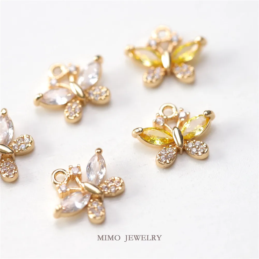 Color-preserving copper plated gold micro-inlaid zircon exquisite yellow and white butterfly pendant DIY hand accessories