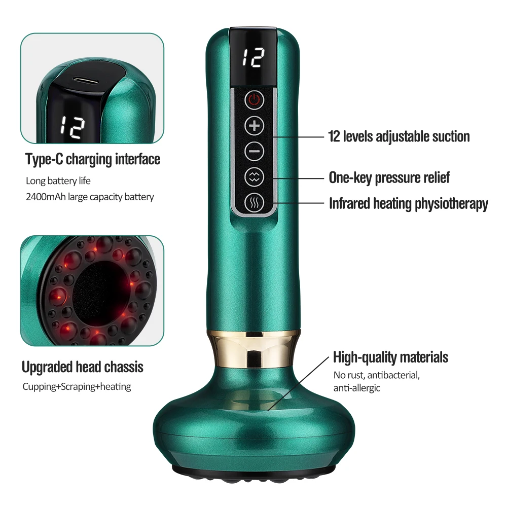 Electric Cupping Massager 12 6 Levels Vacuum Suction Cup GuaSha Anti Cellulite Health Scraping Infrared Heat Slimming Massager