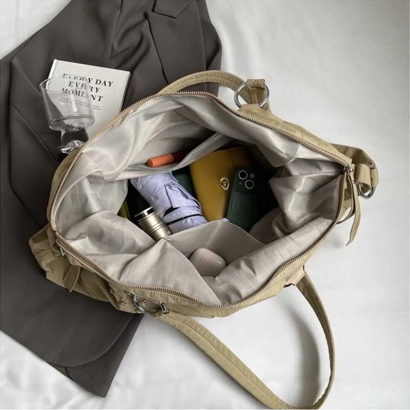 Fashionable Nylon Rivet Underarm Tote Bag Women's Large Shoulde Bag Commuter Bag Sli Autumn Trend Youth Pure Color Bags Handbag