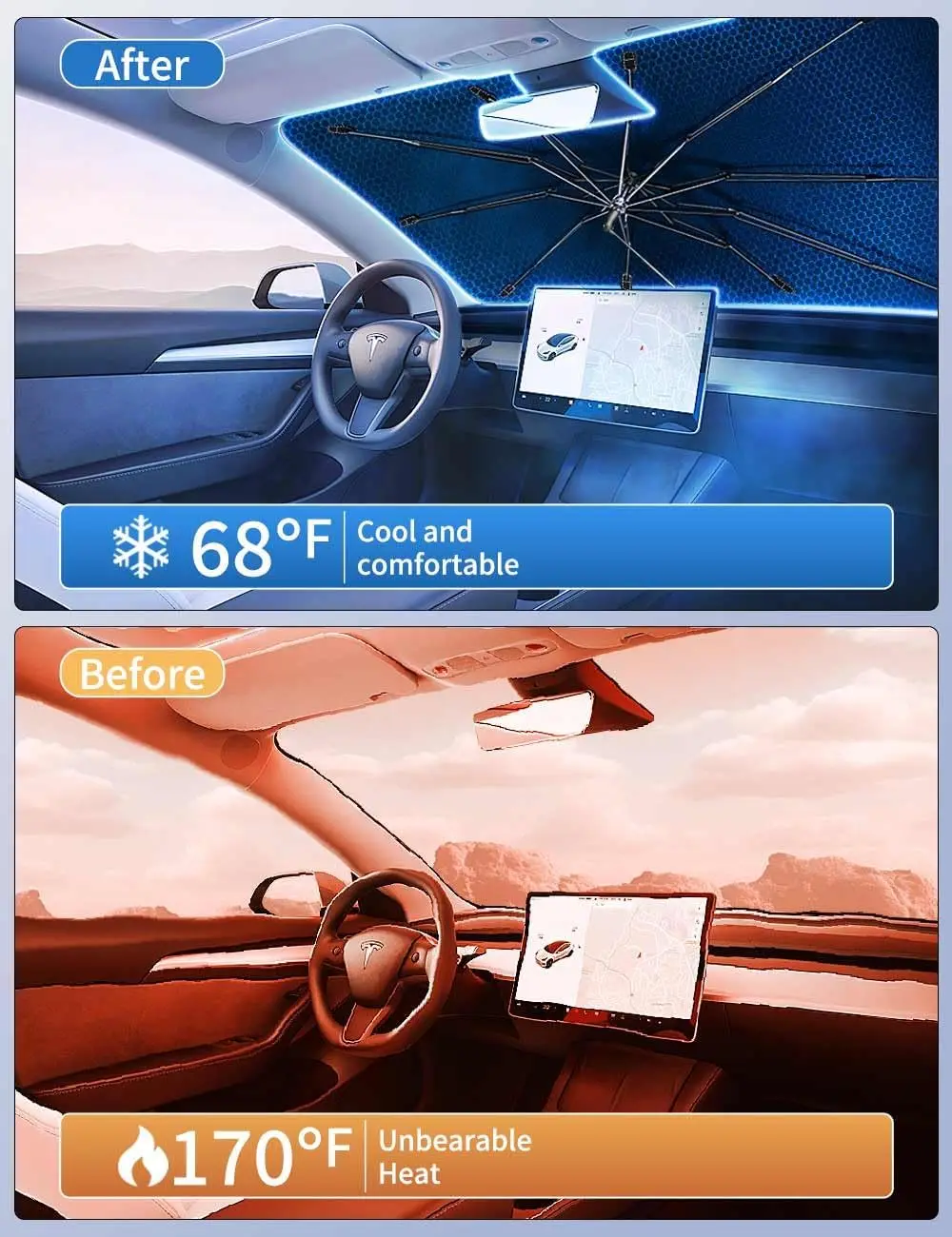 Umbrella Sunshade For Car Windshield Reflector Heat and UV Rays to Keep Vehicle Cool Foldable Car Umbrella Cover Fit for Front
