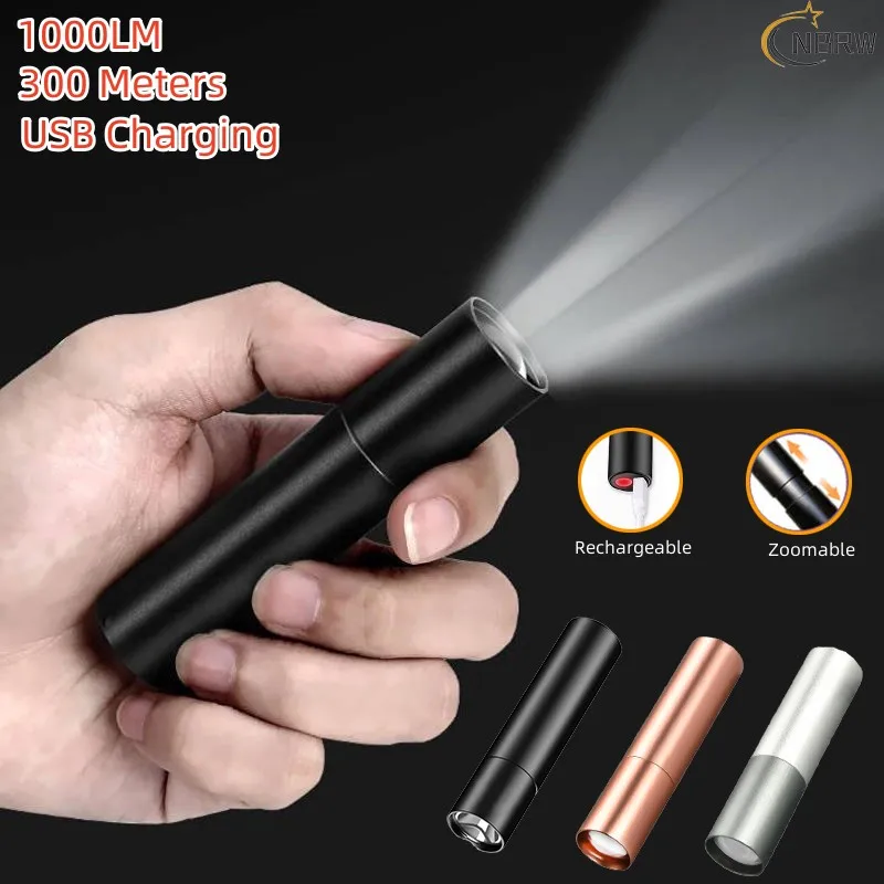 Mini LED Flashlight USB Rechargable 3 Lighting Modes Flashlights