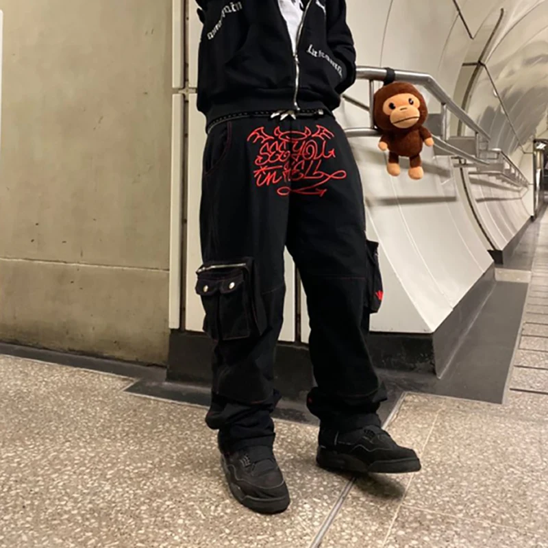 

Minus Two Black Pants Vintage Y2k Cargo Pants Men Harajuku Hip Hop Streetwear Baggy Sweatpants Wide Leg Joggers Casual Trousers