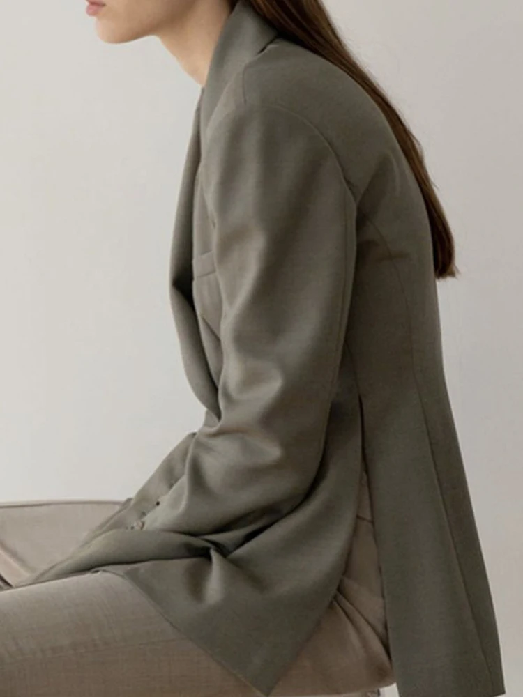 [LANMREM] Single Button Gathered Waist Blazers For Women Long Sleeve Office Lady Green Jackets Fashion 2024 Spring New 26D8926