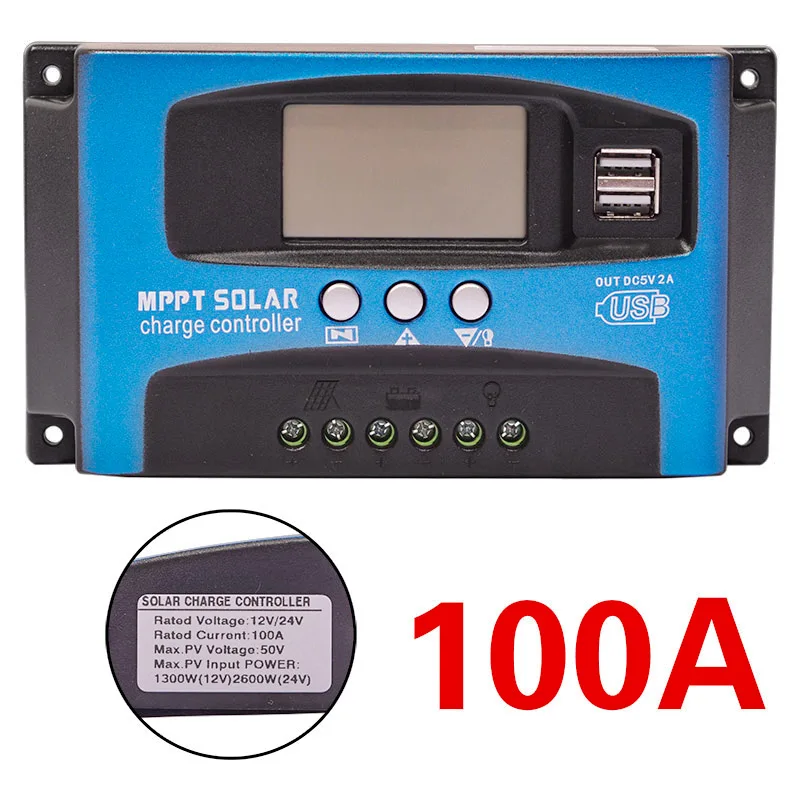 MPPT Solar Charge Controller 30A 40A 50A 60A 100A Solar Controller Solar Panel Battery Regulator Dual USB 5V LCD Display