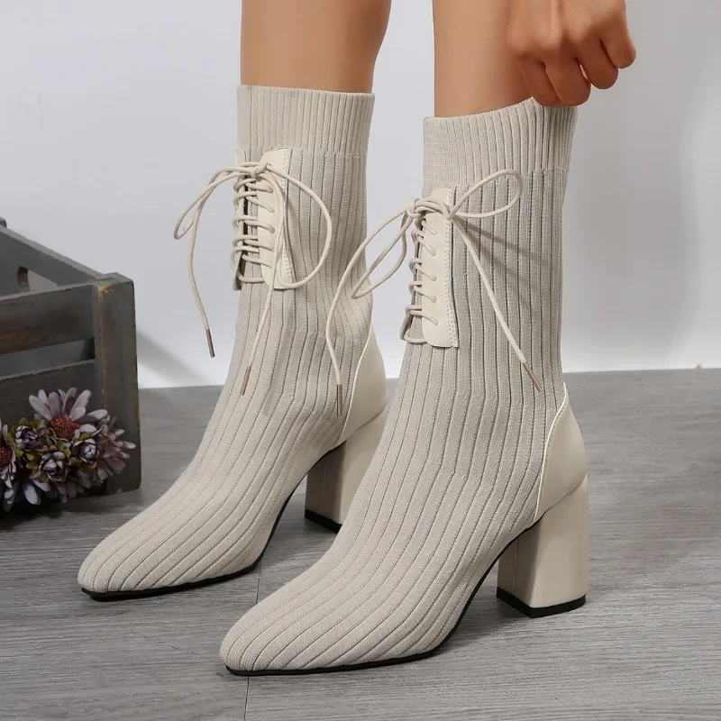 Women Knit Socks Shoes Stretch Fabric Women Luxury Ankle Boots