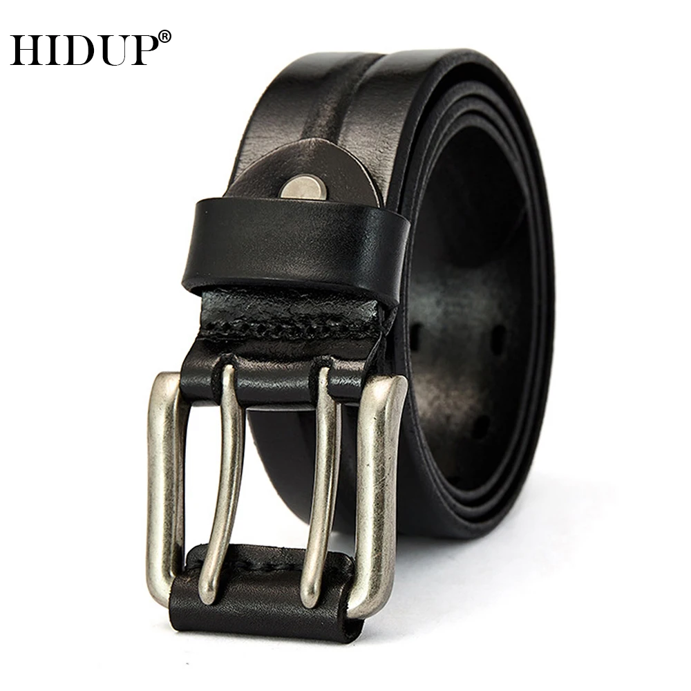 HIDUP 2023 Top Quality Real Cowhide Leather Belt Retro Double Style Pin Buckle Belts for Men 38mm Width