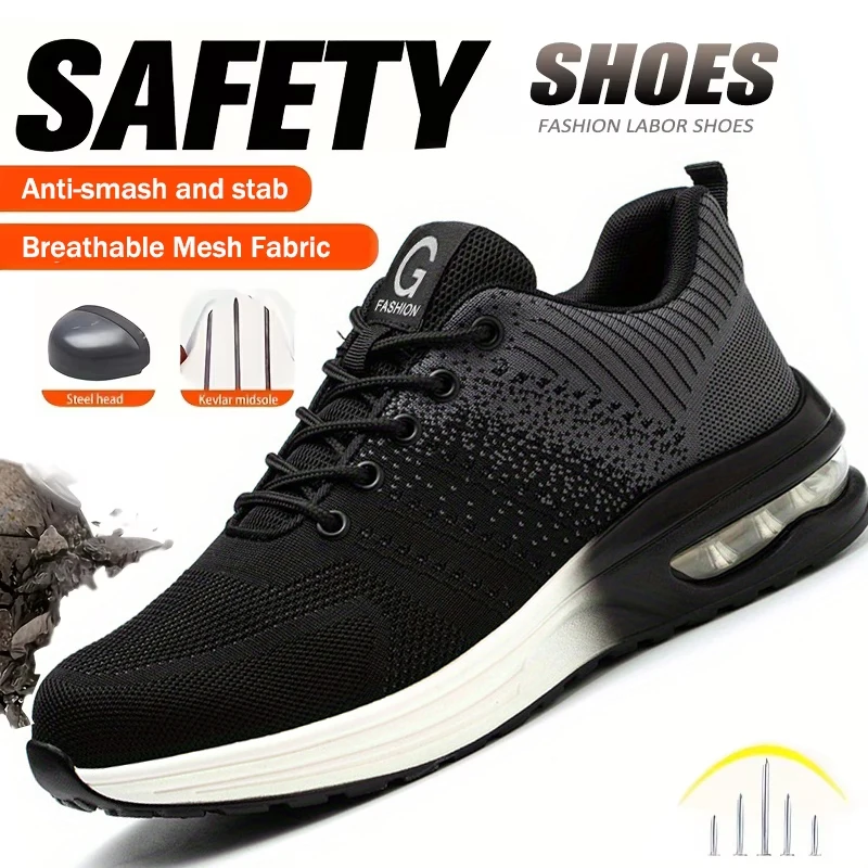 Scarpe antinfortunistiche leggere Donna Uomo Scarpe da ginnastica da lavoro con cuscino d'aria Scarpe con punta in acciaio Stivali antinfortunistici da costruzione Scarpe da lavoro anti-sfondamento - immagine 3