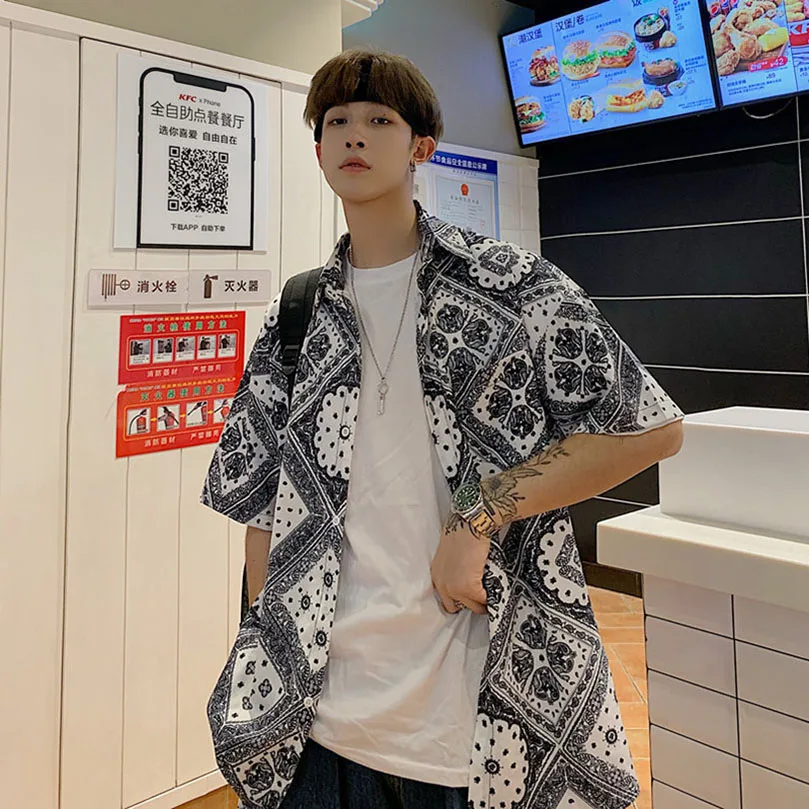BTSジョングク menspanda★Shark Bandana Variant Pattern Shirt menspanda☆Shark Bandana Variant Pattern Shirt BTSジョングク