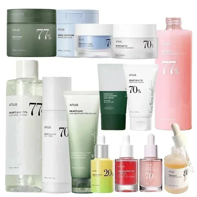 Korean Heartleaf Anua Anti-aging Essence Moisturizing Toner Emulsion Fade Fine Lines Deep Cleaning Facial Cleanser Skin Care Set 1