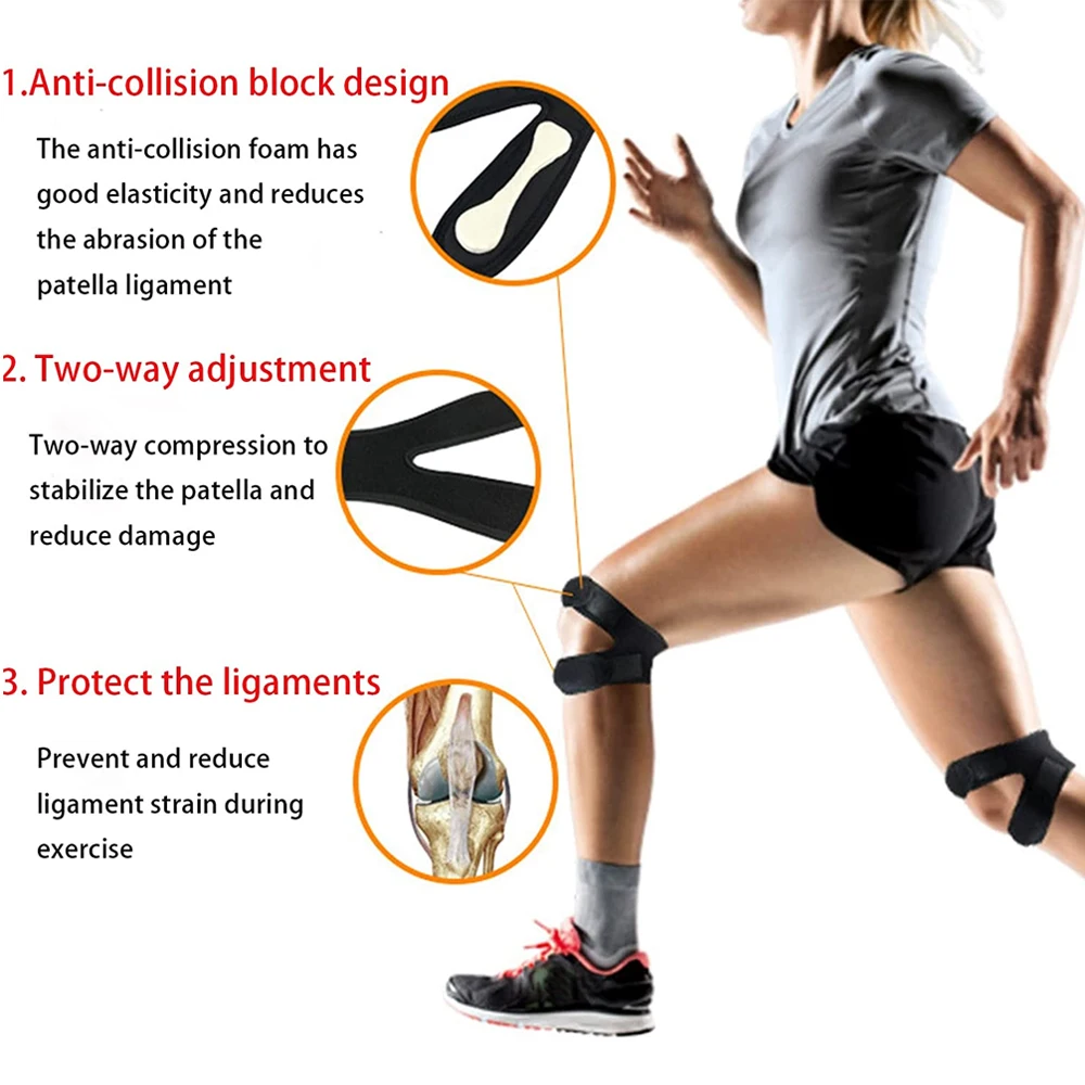 Sports Kneepad Double Patellar Knee Patella Tendon Support Strap Brace Pad Protector Open Knee Wrap Band 1 PCS