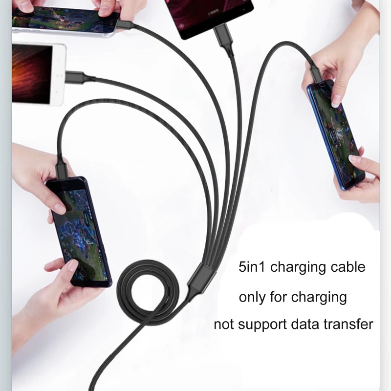멀티 충전 케이블 USB C 분배기 케이블 3/4/5 in 1 고속 충전 코드, 3/4/5 Type-C Male 포트, 휴대폰 태블릿용