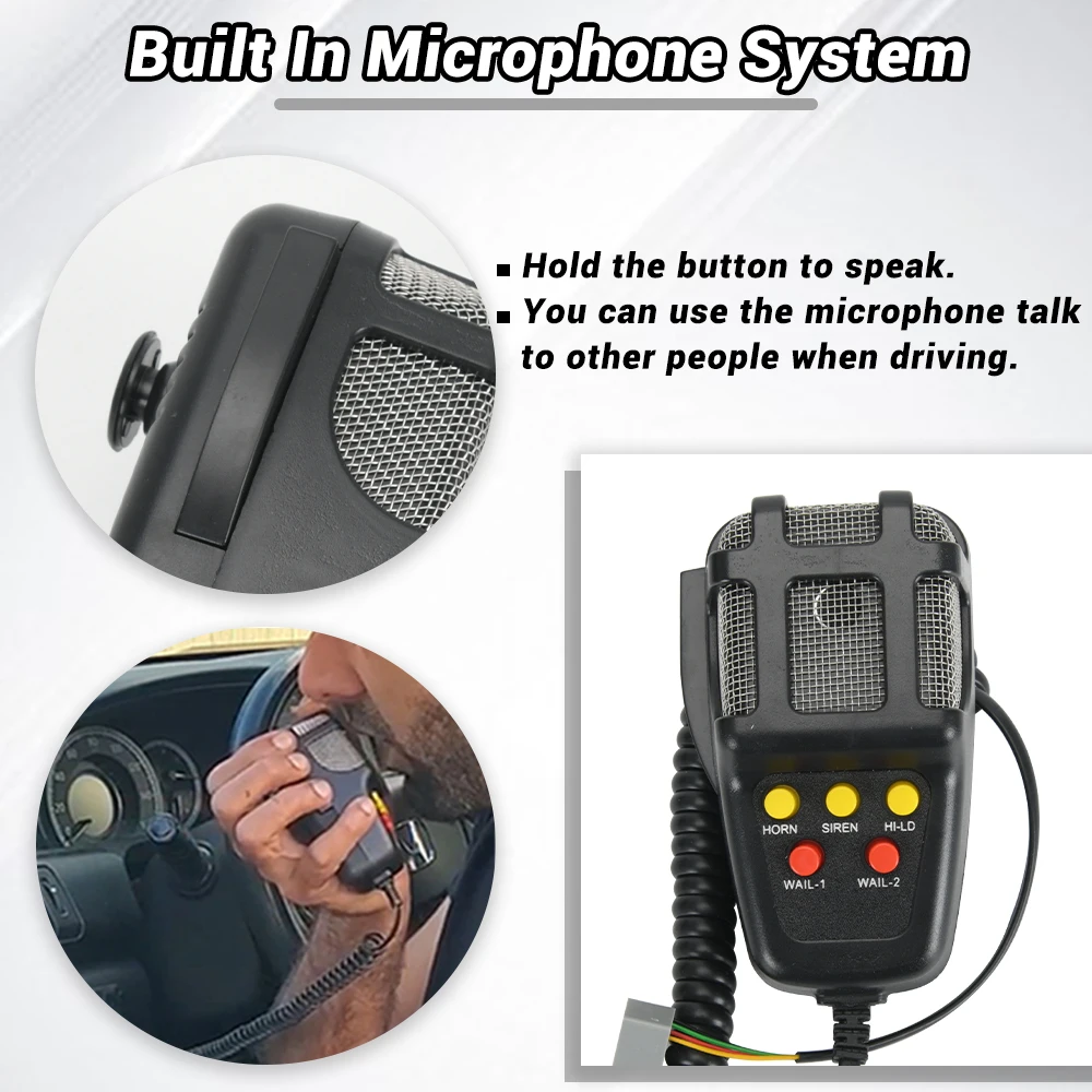5 Tone Sound Car Siren Vehicle Horn W/ Mic PA Speaker System 100W Emergency Sound Amplifier 12V Siren Air Horn