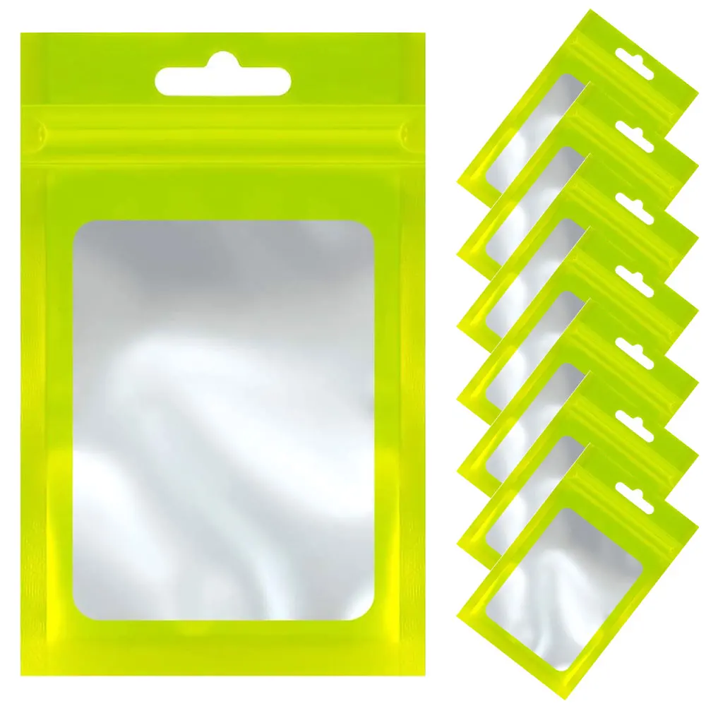 50-100pcs Green Mylar Bags Zipper Hang Bags with Clear Window for Jewelry Display Packaging Self Sealing Reusable Foil Pouches 100pcs flat foil zip lock bags bath salt cosmetic bag one side clear mini thick mylar resealable bags smell proof
