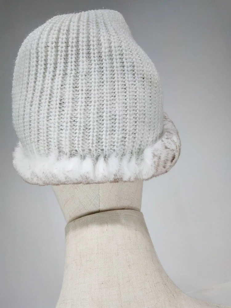 Natürliches Rex-Kaninchenfell-Mütze-Schal-Set für Damen, rosafarbenes Design, gestrickt, Halswärmer, Zubehör, warm, weich, gemütlich, bequem – Detail 6