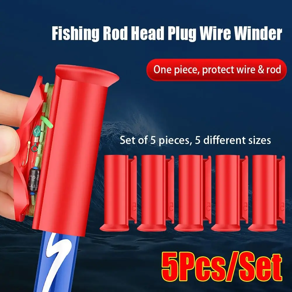 5Pcs/Set New High Elasticity Fishing Rod Plug Fishing Line Winder Red Take-up Wire Winder 10-25mm Silicone Head Cover