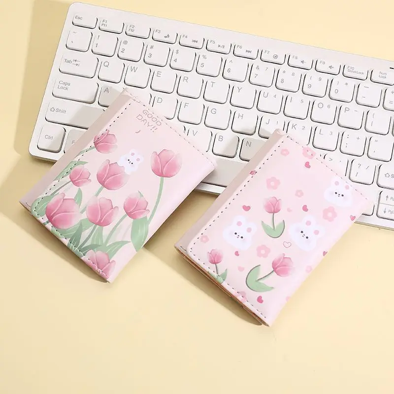 Fashion Cute Bunny Tulip Wallets Rabbit Flower Print Purses Women Pu Leather Short Coin Purse Sweet Card Clip Bag Short Card Bag 4