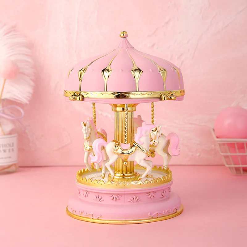 Creative Luminous Music Box Elegant Colorful Glitter Carousel Music Box Home Decoration Children Girls New Year's Birthday Gift