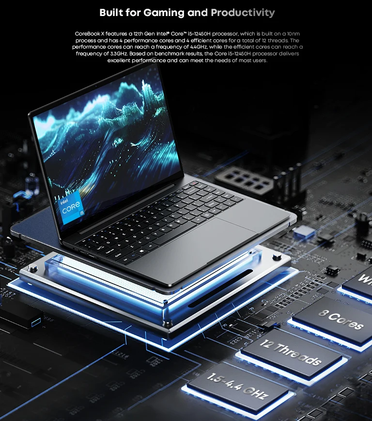 CHUWI CoreBook X Laptop Intel i5-12450H 16GB DDR4 512GB SSD 14 inch FHD 2160 * 1440 Windows 11 Gaming NoteBook 1TB SSD Expand 2