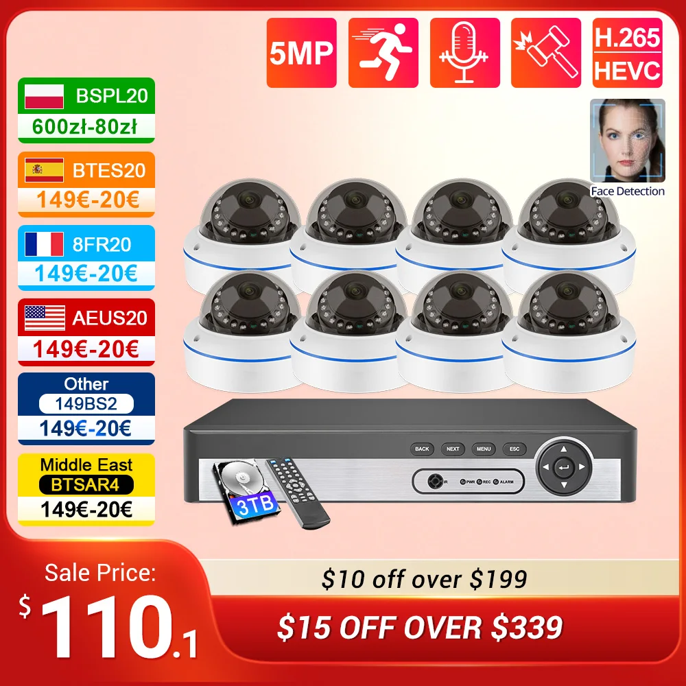 8CH 5MP POE Dome Security Camera System Indoor Home CCTV