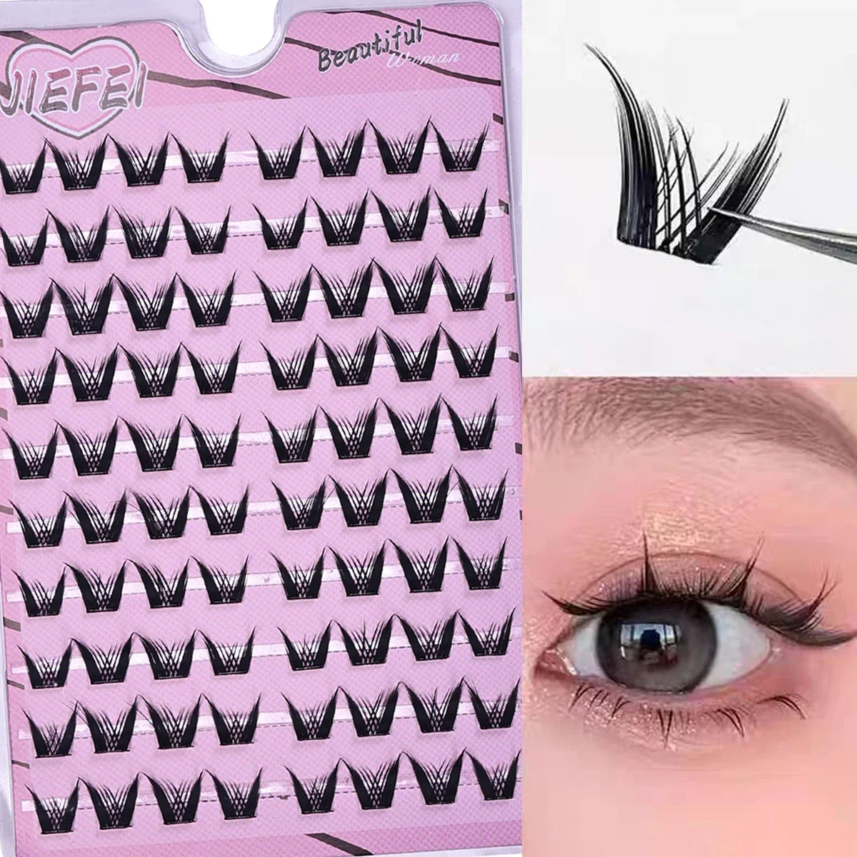 Selbstklebende, kleberfreie falsche Wimpern, dicke Locken, Sonnenblume, W-förmige Manga-Wimpernverlängerung, vergrößern die Augen, einfach aufzutragen