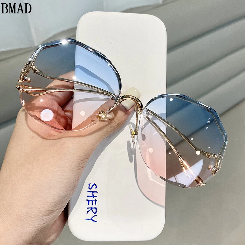Half Frame Luxury Women Brand Sunglasses Pearl Square Fashion Shades UV400  Vintage Glasses 50729