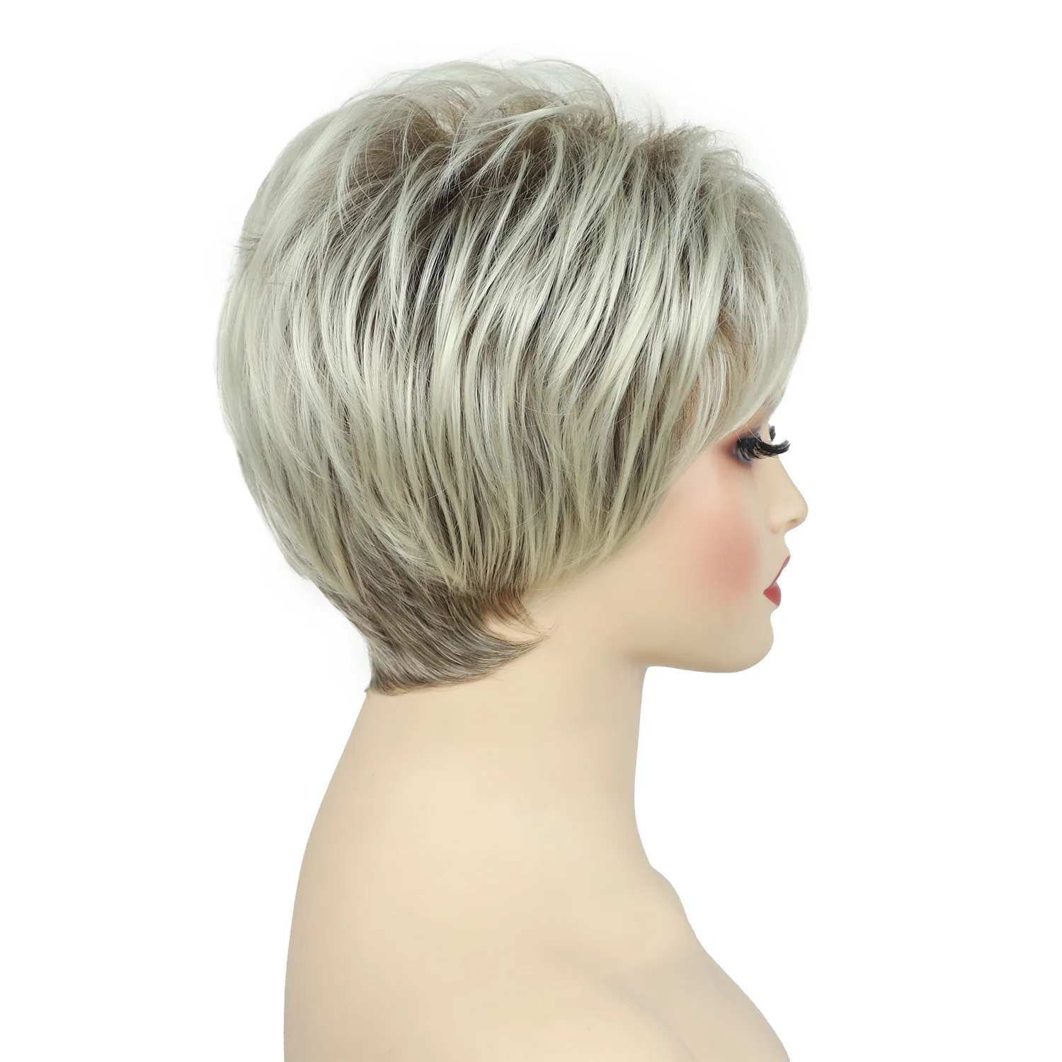 Ladies Short Nature Blonde Synthetic Wig Pixie Cut Wig With Bang For Women Daily Party Use Heat Resistant Fiber